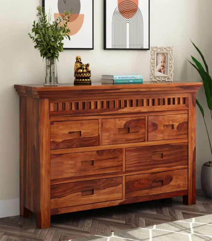 Arolph Sheesham Wood Chest Of Drawers (Honey Finish)