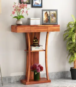 Pyrin Sheesham Wood Console Table with Drawer Storage (Honey Finish)
