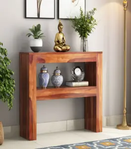 Castlor Sheesham Wood Console Table with Open Storage (Honey Finish)