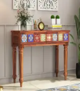 Roko Sheesham Wood Console Table with Drawer Storage (Honey Finish)