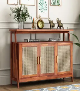 Elrin Sheesham Wood Console Table with Box and Open Storage (Honey Finish)