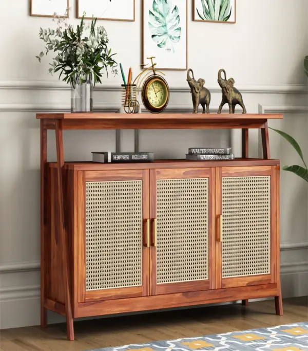 Elrin Sheesham Wood Console Table with Box and Open Storage (Honey Finish)