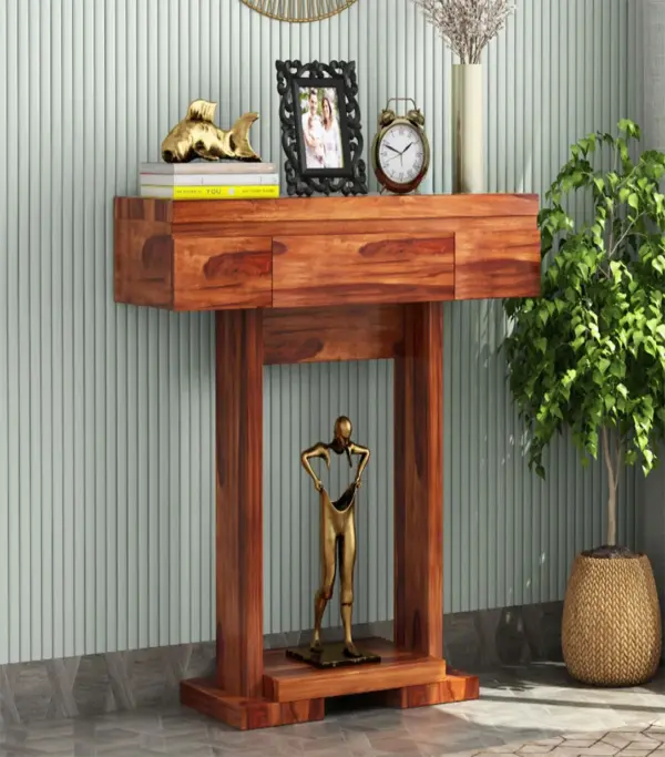 Tolkar Sheesham Wood Console Table with Drawer Storage (Honey Finish)