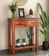Waltes Sheesham Wood Console Table with Drawer Storage (Honey Finish)