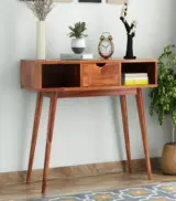 Lyntain Sheesham Wood Console Table Drawer and Open Storage (Honey Finish)