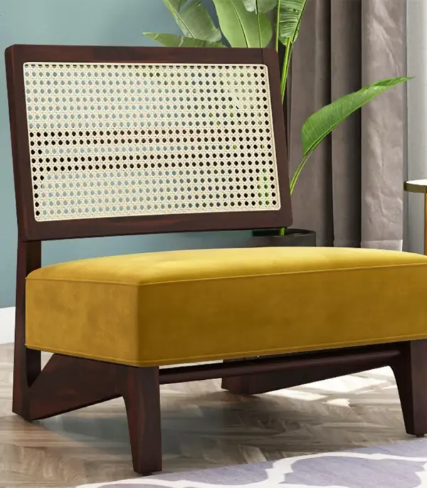 Tyrence Sheesham Wood Frame with Cushioned Velvet Seating Lounge Chair (Chestnut Brown with Walnut Finish)