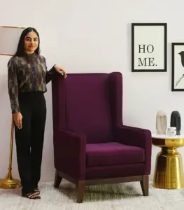 Johan Sheesham Wood Frame with Cushioned Velvet Seating Lounge Chair (Mulberry Pink with Walnut Finish)