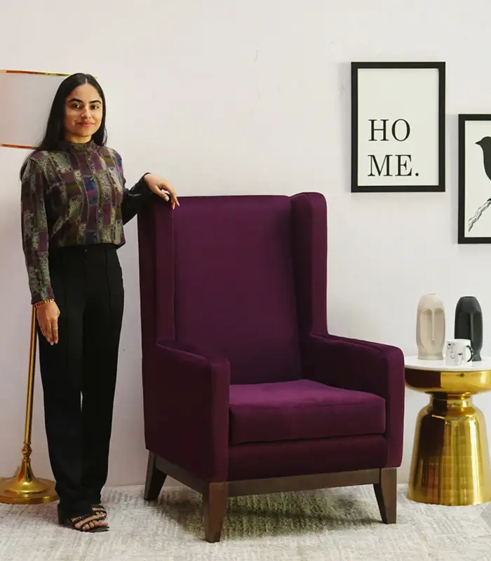 Johan Sheesham Wood Frame with Cushioned Velvet Seating Lounge Chair (Mulberry Pink with Walnut Finish)