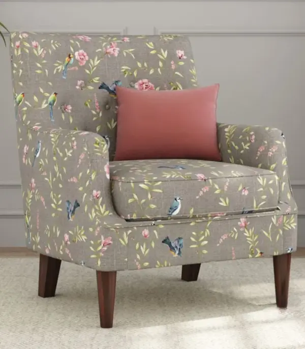 Adorel Mango Wood Frame with Cushioned Velvet Seating Lounge Chair (Grey Robins)