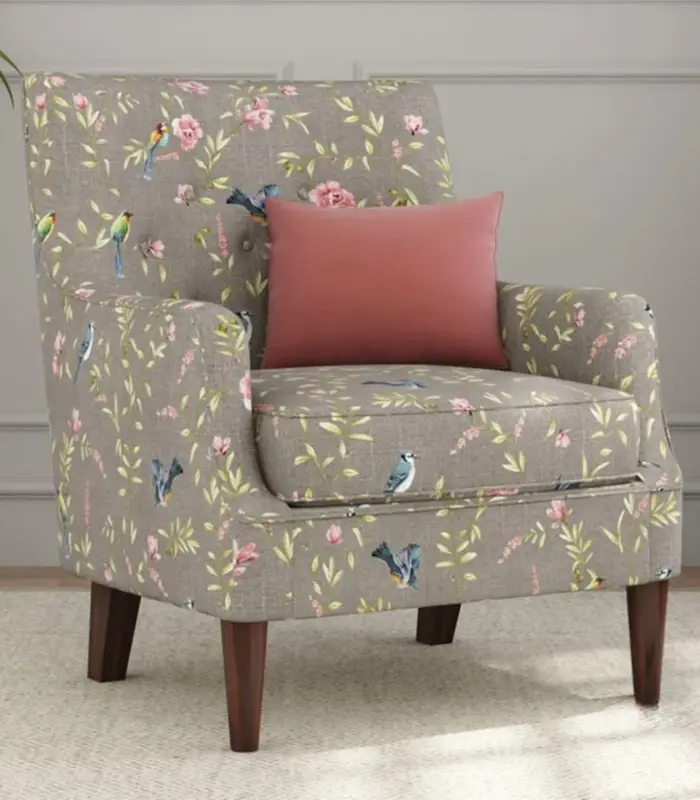 Adorel Mango Wood Frame with Cushioned Velvet Seating Lounge Chair (Grey Robins)