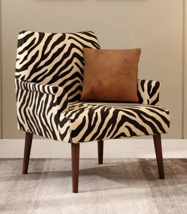 Arcosta Sheesham Wood Frame with Cushioned Velvet Seating Lounge Chair (Caramel Zebra with Walnut Finish)