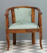 Macro Sheesham Wood Cushioned Velvet Seating Arm Chair (Honey Finish)