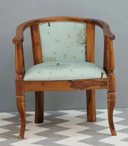 Macro Sheesham Wood Cushioned Velvet Seating Arm Chair (Honey Finish)