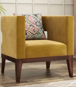 Welper Sheesham Wood Frame with Cushioned Velvet Seating Lounge Chair (Chestnut Brown with Walnut Finish)