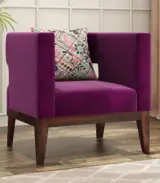 Welper Sheesham Wood Frame with Cushioned Velvet Seating Lounge Chair (Mulberry Pink with Walnut Finish)