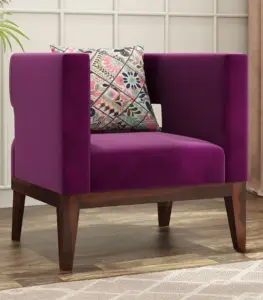 Welper Sheesham Wood Frame with Cushioned Velvet Seating Lounge Chair (Mulberry Pink with Walnut Finish)