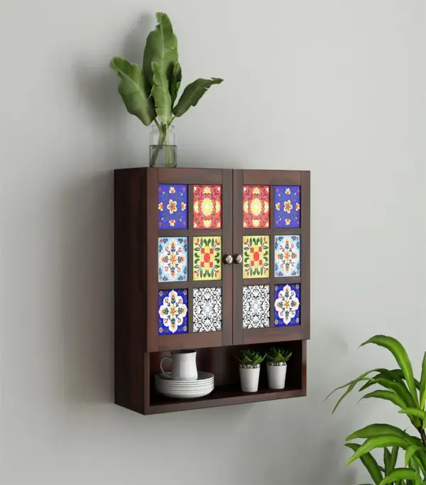 Symone Sheesham Wood Wall Mounted Kitchen Rack (Walnut Finish)