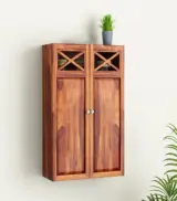Usparza Sheesham Wood Wall Mounted Kitchen Rack (Honey Finish)