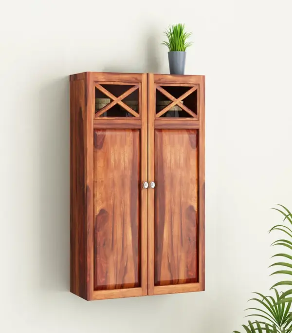 Usparza Sheesham Wood Wall Mounted Kitchen Rack (Honey Finish)
