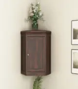 Ordom Sheesham Wood Corner Wall Mounted Kitchen Rack (Walnut Finish)