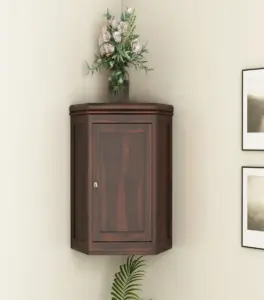 Ordom Sheesham Wood Corner Wall Mounted Kitchen Rack (Walnut Finish)