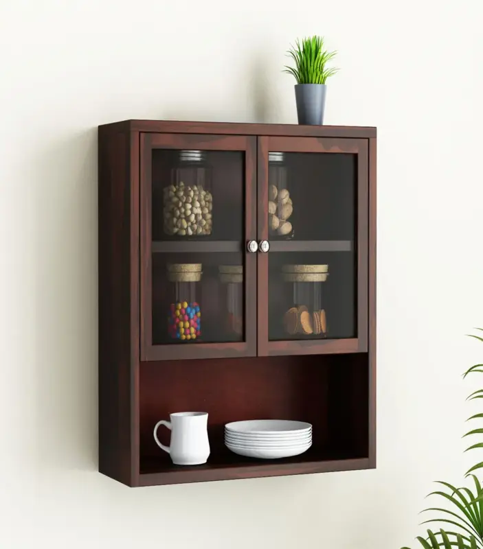 Danvies Sheesham Wood Wall Mounted Kitchen Rack (Walnut Finish)