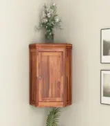 Ordom Sheesham Wood Corner Wall Mounted Kitchen Rack (Honey Finish)