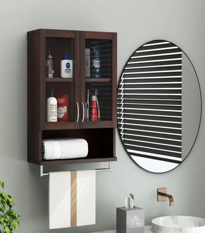 Tavies Sheesham Wood Wall Mounted Bathroom Cabinet (Walnut Finish)