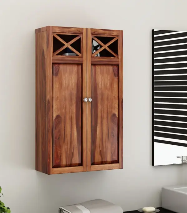 Usparza Sheesham Wood Wall Mounted Bathroom Cabinet (Honey Finish)