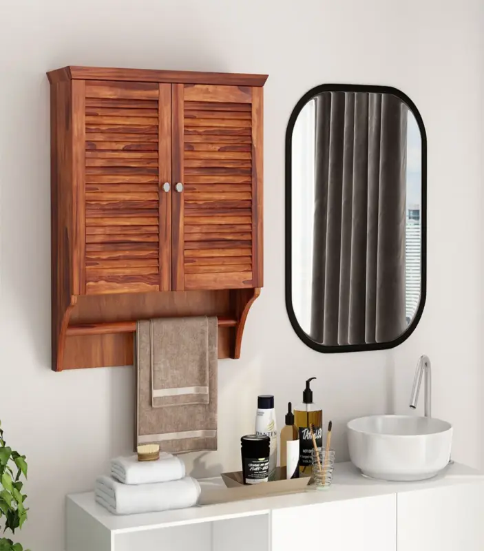 Caney Sheesham Wood Wall Mounted Bathroom Cabinet (Honey Finish)