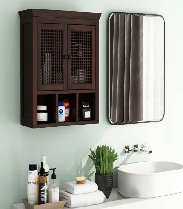 Shyea Sheesham Wood Wall Mounted Bathroom Cabinet (Walnut Finish)