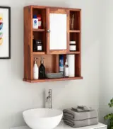Vwing Sheesham Wood Wall Mounted Bathroom Cabinet (Honey Finish)