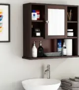 Vwing Sheesham Wood Wall Mounted Bathroom Cabinet (Walnut Finish)