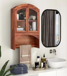 Mendrix Sheesham Wood Wall Mounted Bathroom Cabinet (Honey Finish)