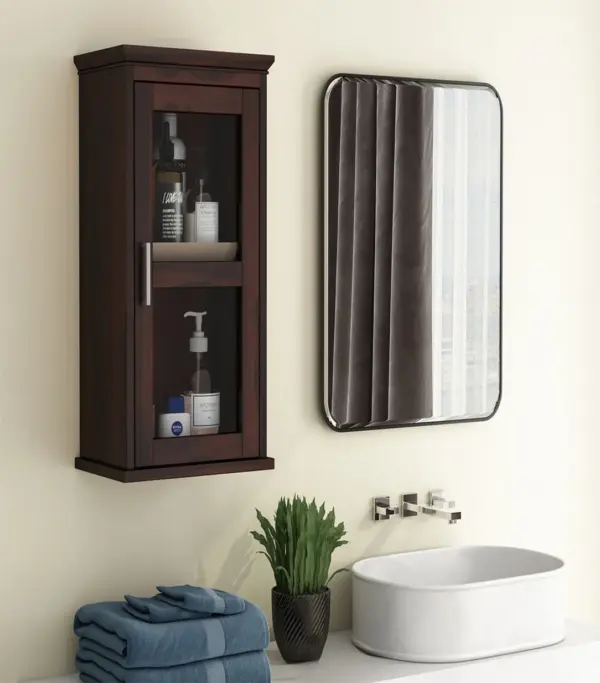 Benetiz Sheesham Wood Wall Mounted Bathroom Cabinet (Walnut Finish)