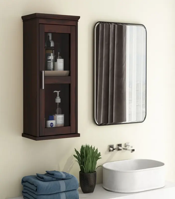 Benetiz Sheesham Wood Wall Mounted Bathroom Cabinet (Walnut Finish)