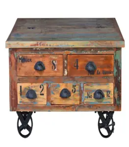 Volic Reclaimed Wood Coffee Table with wheels and Drawer Storage (Natural Finish)
