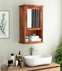 Nowland Sheesham Wood Wall Mounted Bathroom Cabinet (Honey Finish)