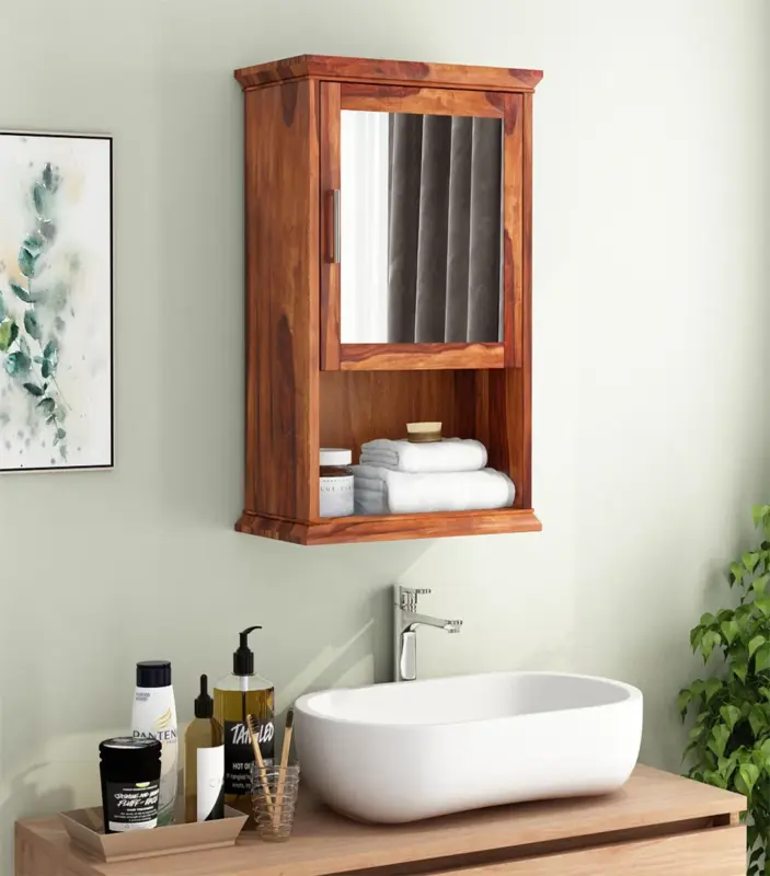 Nowland Sheesham Wood Wall Mounted Bathroom Cabinet (Honey Finish)