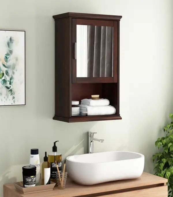 Nowland Sheesham Wood Wall Mounted Bathroom Cabinet (Walnut Finish)