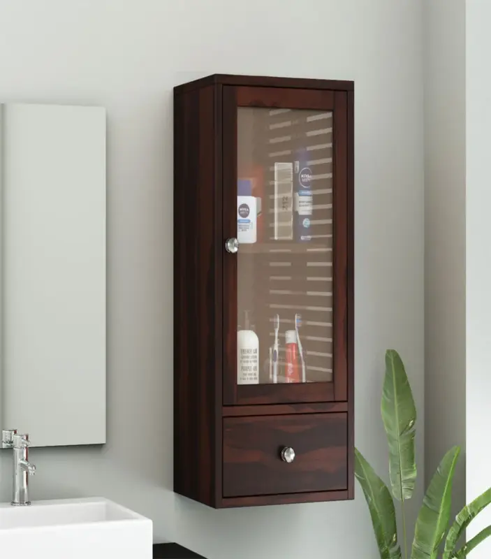 Mcyneil Sheesham Wood Wall Mounted Bathroom Cabinet (Walnut Finish)