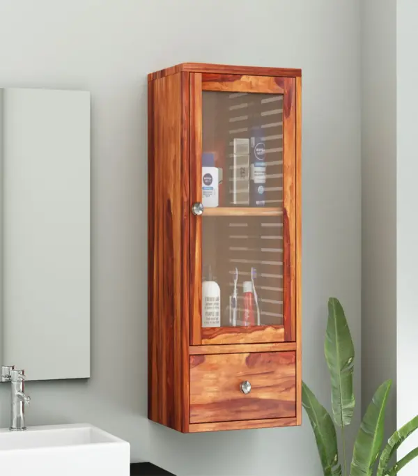 Mcyneil Sheesham Wood Wall Mounted Bathroom Cabinet (Honey Finish)
