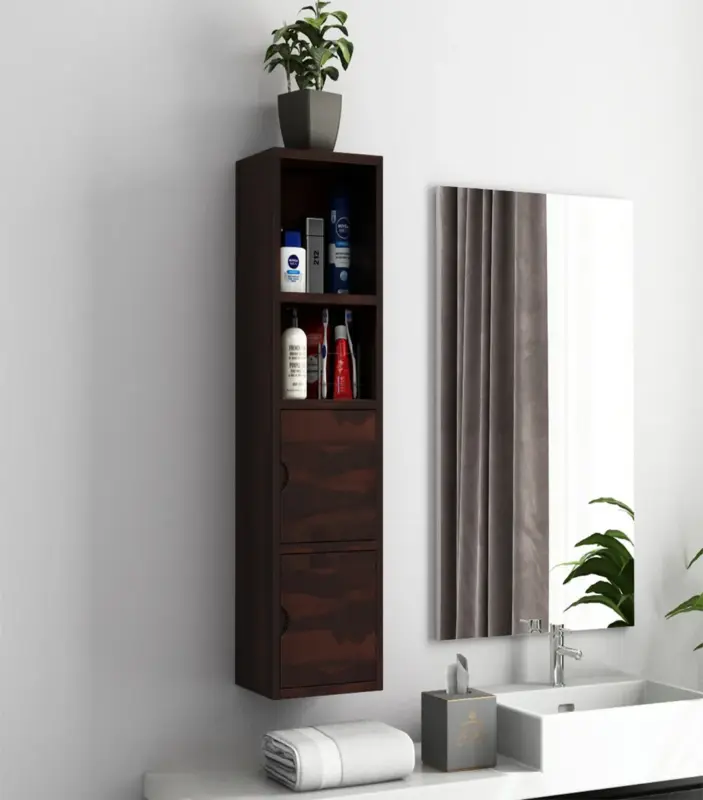 Medknight Sheesham Wood Wall Mounted Bathroom Cabinet (Walnut Finish)