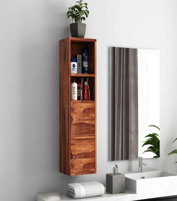 Medknight Sheesham Wood Wall Mounted Bathroom Cabinet (Honey Finish)