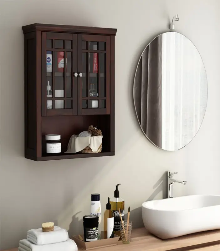 Darney Sheesham Wood Wall Mounted Bathroom Cabinet (Walnut Finish)