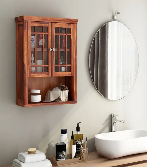 Darney Sheesham Wood Wall Mounted Bathroom Cabinet (Honey Finish)