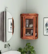 Ordom Sheesham Wood Corner Wall Mounted Bathroom Cabinet (Honey Finish)
