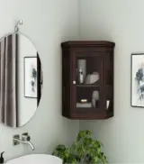 Ordom Sheesham Wood Corner Wall Mounted Bathroom Cabinet (Walnut Finish)