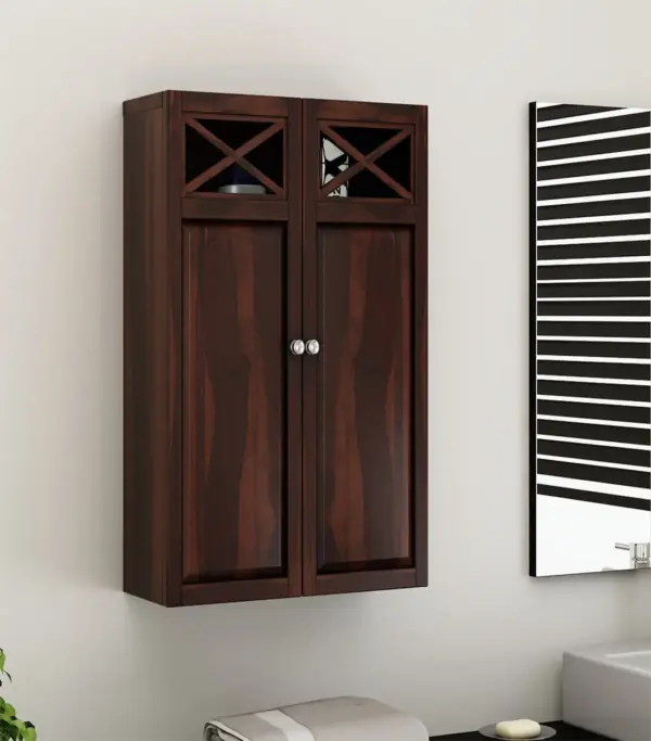 Usparza Sheesham Wood Wall Mounted Bathroom Cabinet (Walnut Finish)