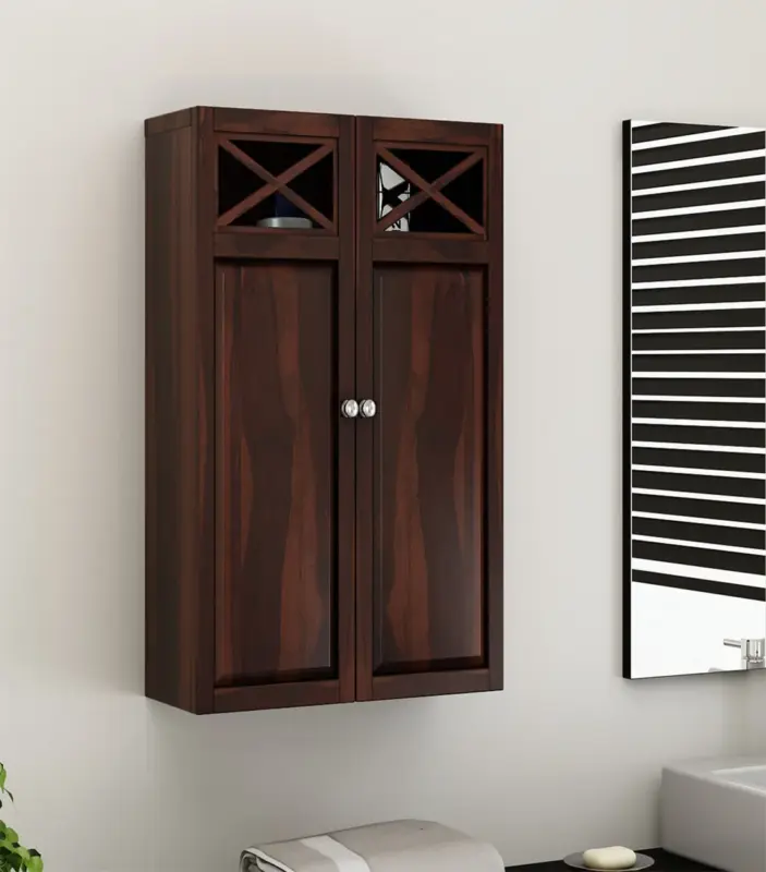 Usparza Sheesham Wood Wall Mounted Bathroom Cabinet (Walnut Finish)